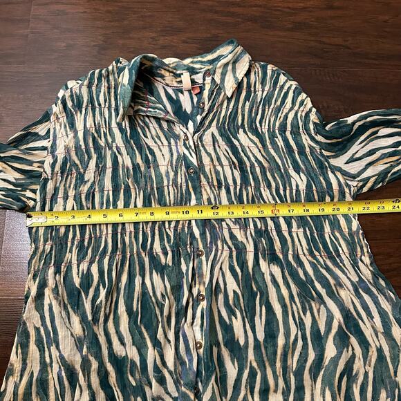 Pilcro Anthropologie cream & teal striped button down long sleeve shirt size XS - Picture 12 of 13